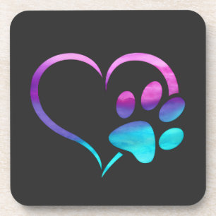 Dessous-de-verre Empreinte de patte de chien cyan violet Cœur