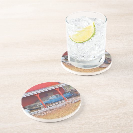 Dessous De Verre En Grès 1960 BLUE SADAND DEVILLE Antique voiture (Côté)