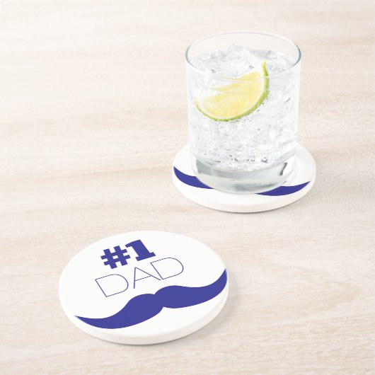 Dessous De Verre En Grès #1 Papa Blue Mustache (Côté)
