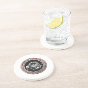 Dessous De Verre En Grès [200] Scorpion d'argent sacré sur noir