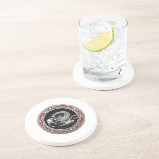 Dessous De Verre En Grès [200] Scorpion d'argent sacré sur noir (Côté)