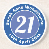 Dessous De Verre En Grès 21e anniversaire avec nom, âge et date (Devant)