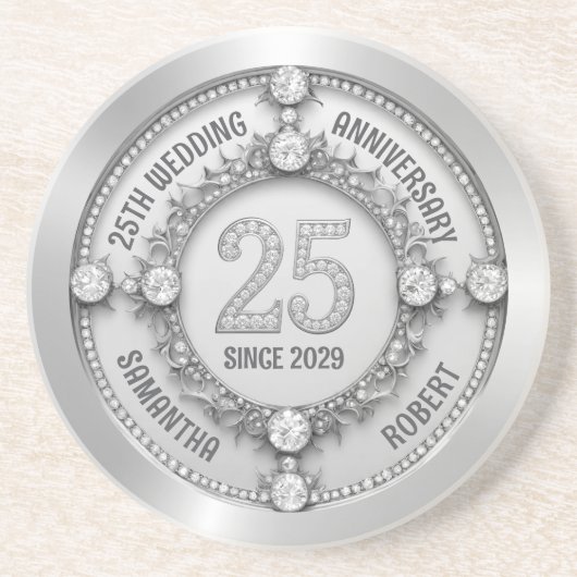 Dessous De Verre En Grès 25e anniversaire de Mariage (Devant)