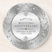 Dessous De Verre En Grès 25e anniversaire Mariage cadre floral brillant (Devant)