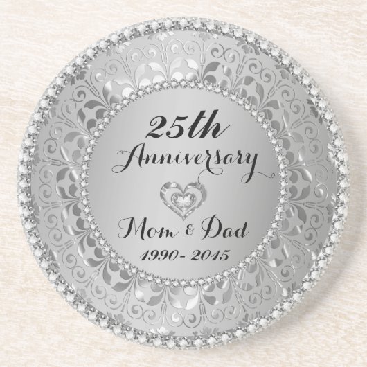 Dessous De Verre En Grès 25e Wedding Anniversary (Devant)