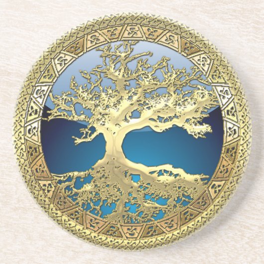 Dessous De Verre En Grès [26] Golden Celtic Tree of Life (Devant)