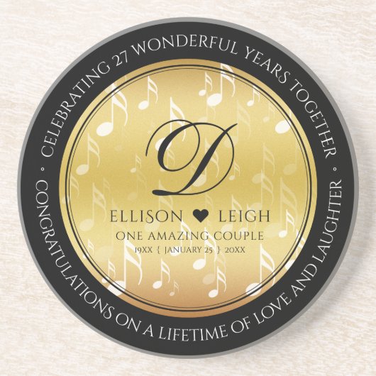 Dessous De Verre En Grès 27e anniversaire du Mariage de musique (Devant)