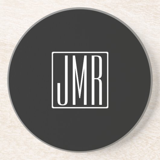 Dessous De Verre En Grès 3 Initiales Monogramme | Noir & Blanc (ou couleur (Devant)