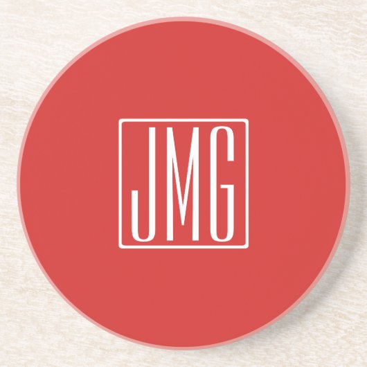 Dessous De Verre En Grès 3 Initiales Monogramme | Rouge & Blanc (ou couleur (Devant)
