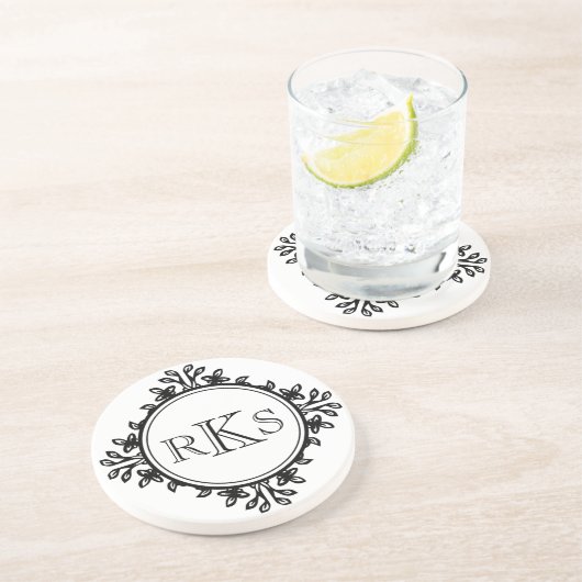 Dessous De Verre En Grès 3 monogramme lettre royale noir blanc (Côté)