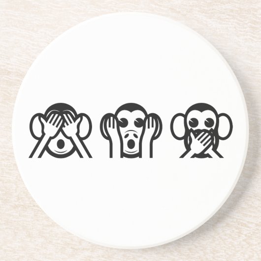 Dessous De Verre En Grès 3 Singes Sages Emoji (Devant)