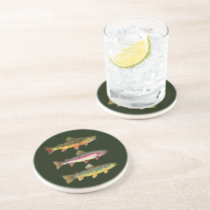 Dessous De Verre En Grès 3 truites pour pêcheur ou pêcheur