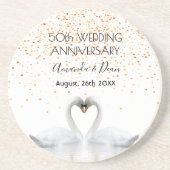 Dessous De Verre En Grès 50e anniversaire de mariage d'or avec cygnes blanc (Devant)