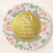 Dessous De Verre En Grès 50e anniversaire du Mariage or floral (Devant)
