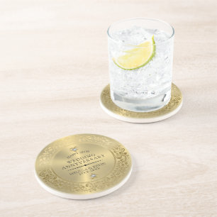 Dessous De Verre En Grès 50e anniversaire Mariage Frame or floral brillant