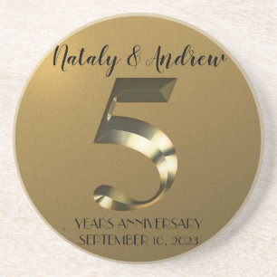 Dessous De Verre En Grès 5e anniversaire Mariage d'or métallique