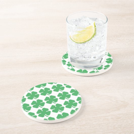 Dessous De Verre En Grès 8 bits Pixel Lucky Four Leaf Clocher (Côté)