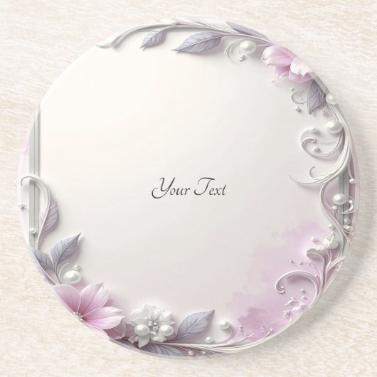 Dessous de verre en grès à cadre floral rose (Devant)