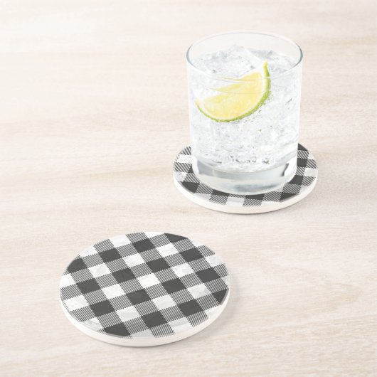 Dessous De Verre En Grès à damiers Plaid Noir Et Blanc (Côté)
