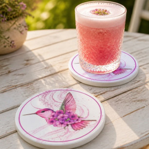 Dessous de verre en grès à motif floral rose et co