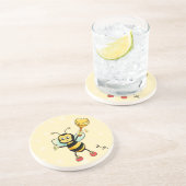 Dessous De Verre En Grès Abeille de miel mignonne et monogramme sur jaune c (Côté)