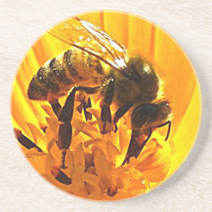 Dessous De Verre En Grès Abeille sur une fleur
