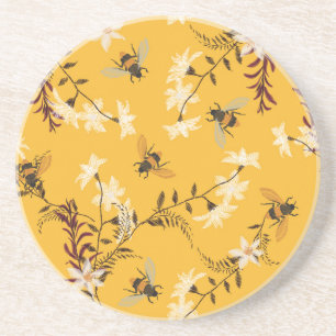 Dessous De Verre En Grès Abeille vintage et papillon : Brodé Art Floral