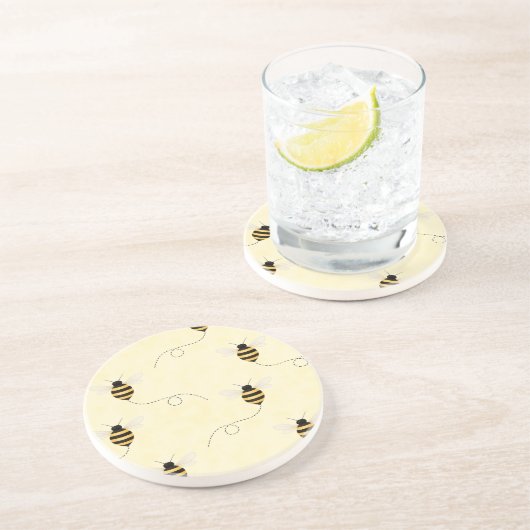 Dessous De Verre En Grès Abeilles Noir Jaune Or (Côté)