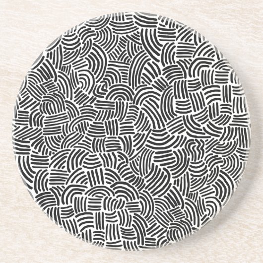 Dessous De Verre En Grès Abstrait 200923 - Noir sur blanc (Devant)