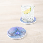 Dessous De Verre En Grès Abstrait Art Fractal Lavande Bleu (Côté)