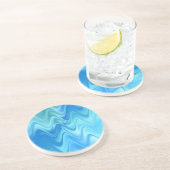 Dessous De Verre En Grès Abstrait Bleu Ondulé (Côté)