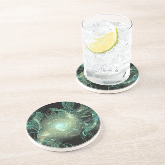 Dessous De Verre En Grès Abstrait de cheveux vert Messy (Côté)