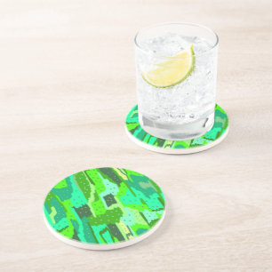 Dessous De Verre En Grès Abstrait de feuillage vert