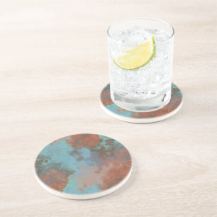 Dessous De Verre En Grès Abstrait en Marbre Turquoise et Rouille