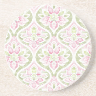 Dessous De Verre En Grès Abstrait floral rose et vert