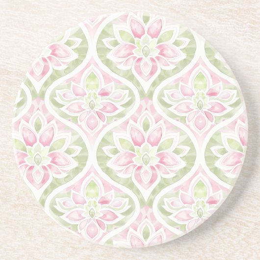 Dessous De Verre En Grès Abstrait floral rose et vert (Devant)