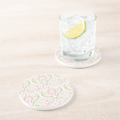 Dessous De Verre En Grès Abstrait floral rose et vert (Côté)
