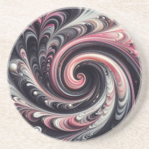 Dessous De Verre En Grès Abstrait moderne de tournage rose, noir et blanc