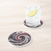 Dessous De Verre En Grès Abstrait moderne de tournage rose, noir et blanc (Côté)