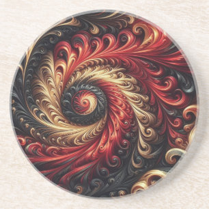 Dessous De Verre En Grès Abstrait Moderne Tourbillonnant Rouge, Noir et Or