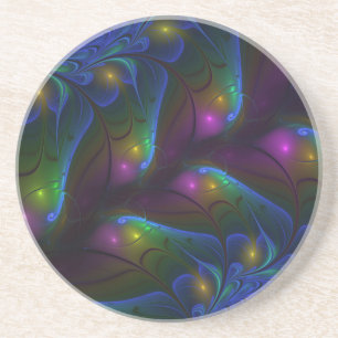 Dessous De Verre En Grès Abstrait Moderne Trippy Fractal Lumineux Coloré