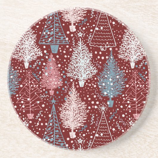 Dessous De Verre En Grès Abstrait Noël Arbres Motif 3 (Devant)