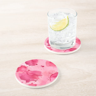 Dessous De Verre En Grès Abstrait rose sur rose