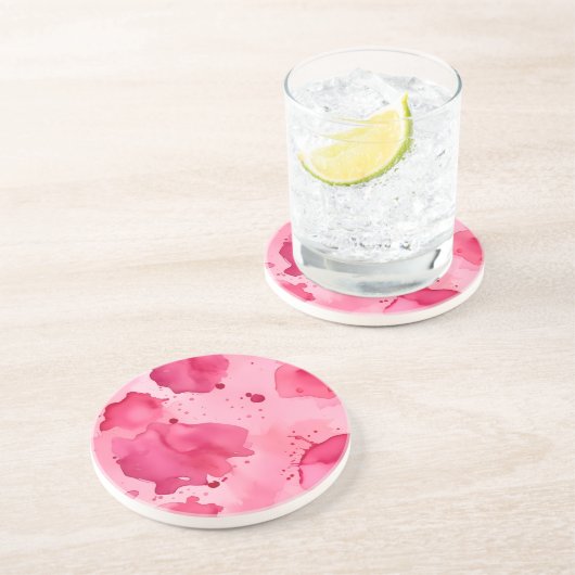 Dessous De Verre En Grès Abstrait rose sur rose (Côté)