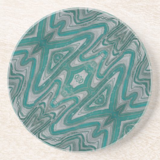 Dessous de verre en grès Abstrait turquoise et gri (Devant)