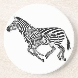 Dessous De Verre En Grès Abstrait Zebras mère et enfant
