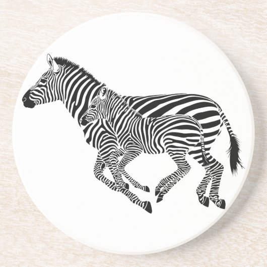 Dessous De Verre En Grès Abstrait Zebras mère et enfant (Devant)