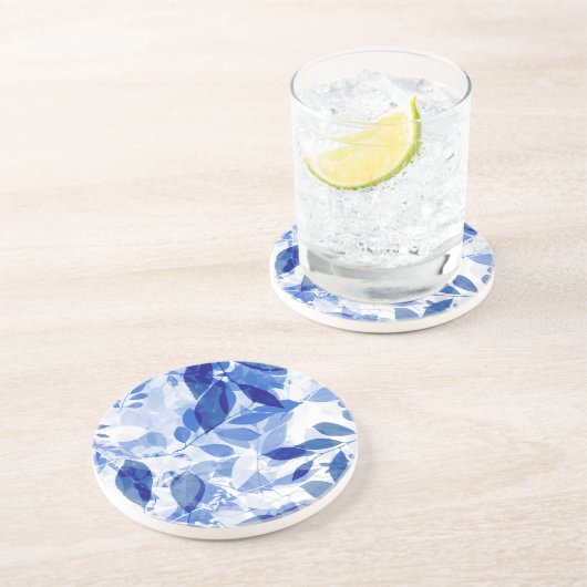 Dessous De Verre En Grès Abstraits Feuilles bleu et blanc (Côté)