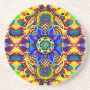 Dessous De Verre En Grès Accent Blue Sunshine Mandala