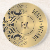 Dessous De Verre En Grès Acier gris inoxydable look Flore noir Accent (Devant)